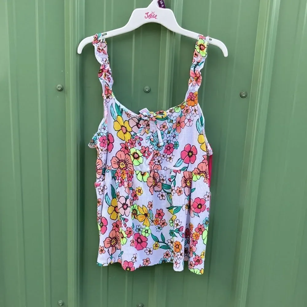 Justice Girl's Ruffle Strap Flowy, Knit Lace Up Babydoll & Bandana Top 16 XLP